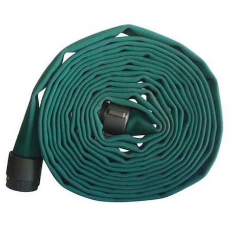 Kuriyama Fire Hose, Double Jacket, 50 ft. Length, 1 1/2 in Hose Inside Dia., EPDM Hose Tube, MNH Fitting A G52H15HDG50N