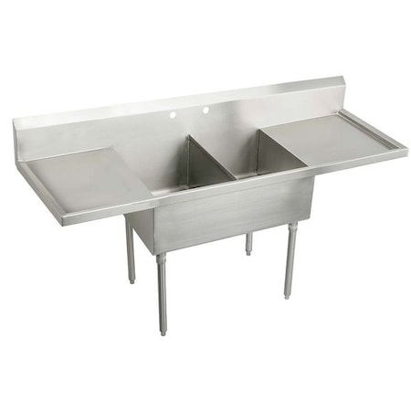 Elkay Weldbilt SS 78" x 27-1/2" x 14" Floor Mnt Double Compartment Scullery 2-Hole Sink w/L and R Drainboards WNSF8230LR2