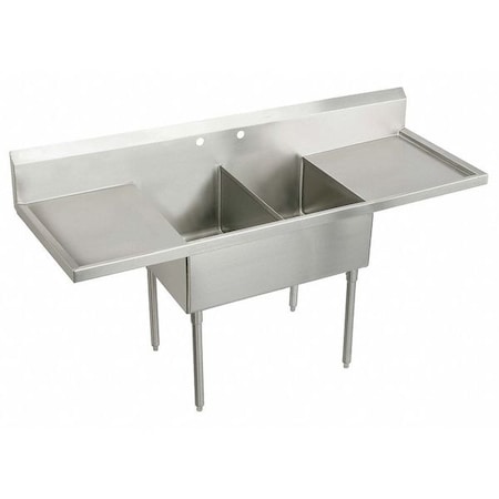 Elkay Weldbilt SS 96" x 27-1/2" x 14" Floor Mnt Double Compartment 2-Hole Scullery Sink w/ L and R Drainboards WNSF8248LR2