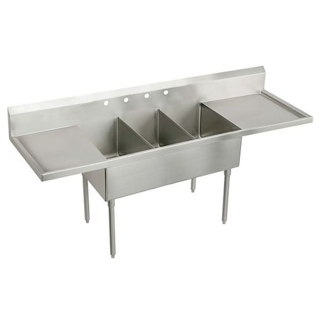 Elkay Rigidbilt SS 115-1/2" x 29-3/4" x 14" Floor Mount Triple Compartment Scullery Sink w/ Drainboard RNSF8372LR4