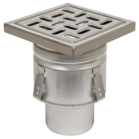 Blucher Square Floor Drain, 304 Stainless Steel, 3", Spigot BFD-323