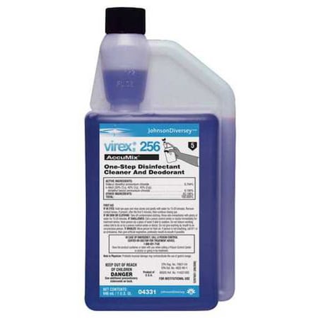 DIVERSEY Cleaner and Disinfectant Concentrate, 32 oz. Bottle, Unscented, Blue 04331.