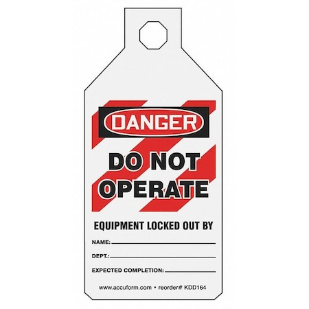 Accuform Circuit Breaker Lockout Tag, Danger, Cardstock, 2-1/8" Width, 4-1/2" Height, Write On Surface: Yes KDD164
