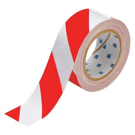 Brady Floor Marking Tape, Polyester, Striped, Red, White, 2 in W., 8 mil Thickness 104318