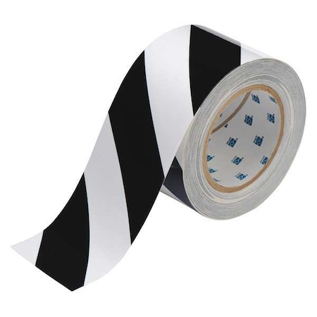 Brady Floor Marking Tape, Polyester, Striped, Black, White, 3 in W., 8 mil Thickness 104349