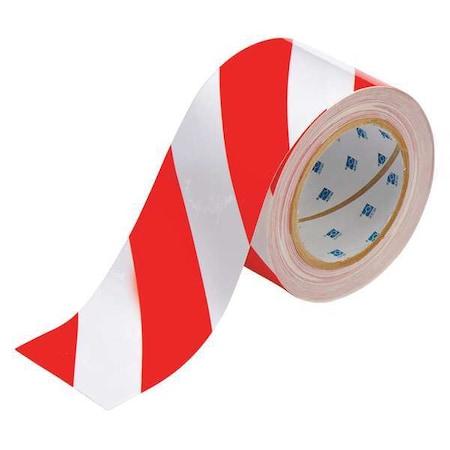 Brady Floor Marking Tape, Polyester, Striped, Red, White, 3 in W., 8 mil Thickness 104348