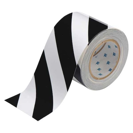Brady Floor Marking Tape, Polyester, No Legend, Black, White, 4 in W., 8 mil Thickness 104379