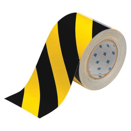 Brady Floor Marking Tape, Polyester, No Legend, Black, Yellow, 4 in W., 8 mil Thickness 104377