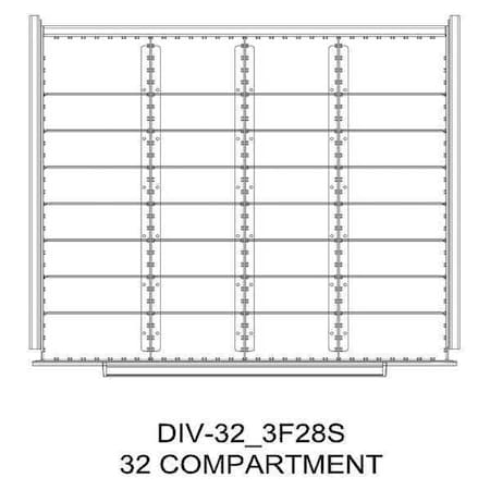Greene Manufacturing Divider Kit, 32 Comp, 48"Wx21"D, 300 Drawer DIV-32-3F28S-4821-300