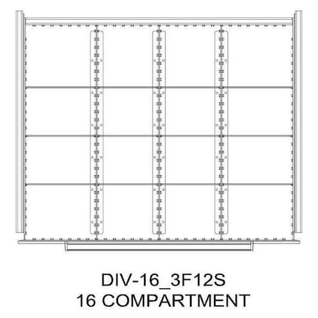 Greene Manufacturing Divider Kit, 16 Comp, 56"Wx21"D, 250 Drawer DIV-16-3F12S-5621-250