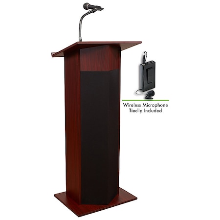 Oklahoma Sound Power Plus Lectern with Wireless Tie Clip Mic, Mahogany 111PLS-MY/LWM-6
