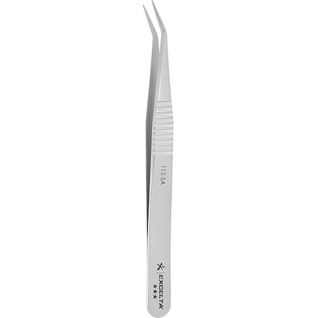 Excelta Tweezers, SS, 4 1/4" L, Bent, Cylindrical 115-SA