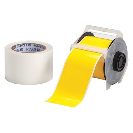 Brady Continuous Label Roll, Polyester, No Legend, Clear, Yellow, 3 in W., 2 mil Thickness 142163