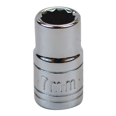 Sk Professional Tools 1/4 in Drive, 7mm Metric Socket, 12 Points, Steel, Chrome, 7 mm 43706