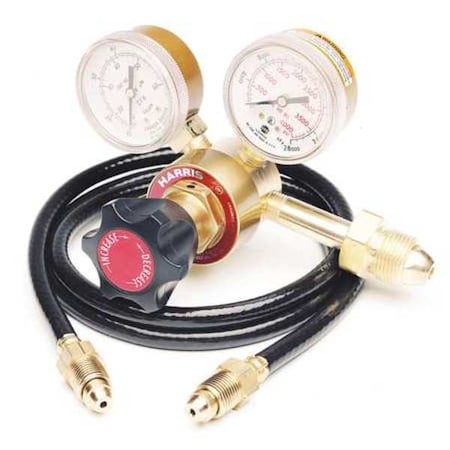 Harris Flow Gauge Regulator and Hose Kit, Argon, Carbon Dioxide, Two Stage, 0.965"-14 Inlet K586-1
