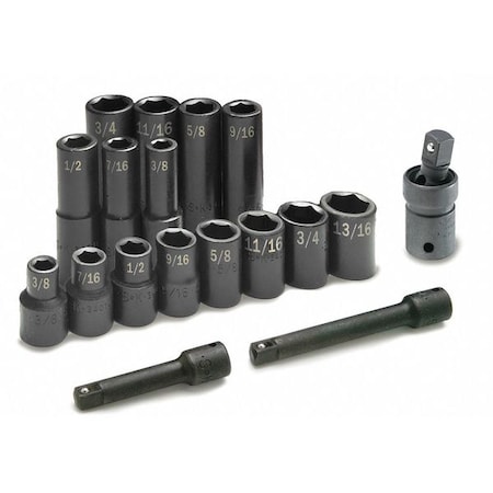 Sk Professional Tools 1/2" Drive Impact Socket Set, SAE, 17pcs 4050