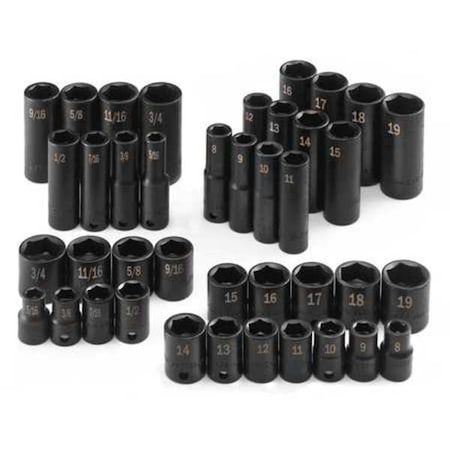 Sk Professional Tools 3/8" Drive Impact Socket Set SAE, Metric 40 Pieces 5/16 in to 3/4 in, 8 to 19 mm , Black Phosphate 4090
