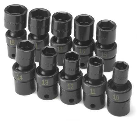 SK PROFESSIONAL TOOLS 3/8" Drive Impact Socket Set Metric 10 Pieces 10 to 19 mm , Black Phosphate 33351