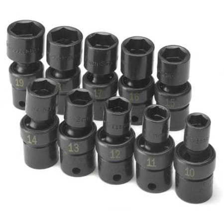 Sk Professional Tools 3/8" Drive Impact Socket Set Metric 10 Pieces 10 to 19 mm , Black Phosphate 33351
