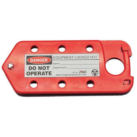 Zing Labeled Lockout Hasp, Red, Recycled Plastic, 6 Max. No. of Padlocks, 3/8 in Max. Shackle Dia. 7102