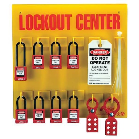 Zing Lockout Station, Filled, 8 Padlocks 7114