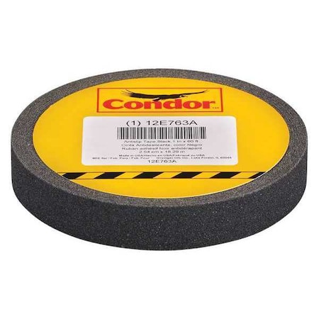 Condor Anti-Slip Tape Silicone Carbide 80 Grit Size, Black, 1" W x 60 ft. L, 28 mil Thick GRAN4986