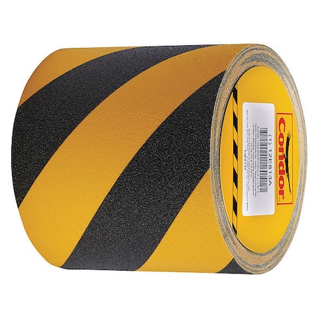 Condor Anti-Slip Tape, Coarse, 60 Grit Size, Striped, Black/Yellow, 6 in x 60 ft, 32 mil Thickness, Acrylic GRAN5045