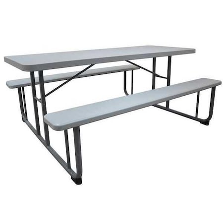 Zoro Select Rectangle Picnic Table, Gray, Plastic, 57 in L, 29 in H Overall Solid 12F621