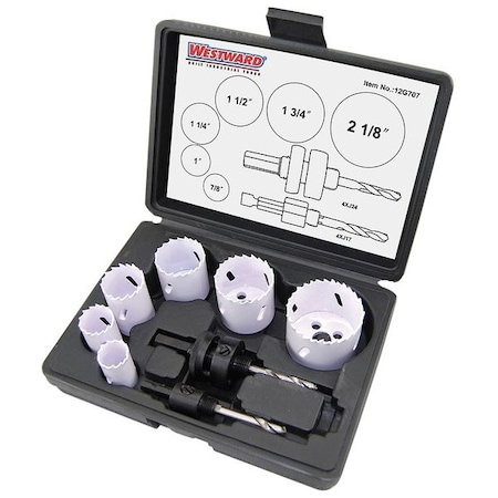 Westward Hole Saw Set, Bi-Metal, 8pcs 12G707
