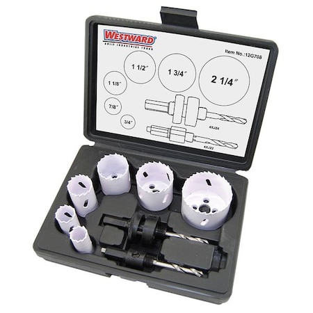 Westward Hole Saw Set, Bi-Metal, 8 Pcs 12G708