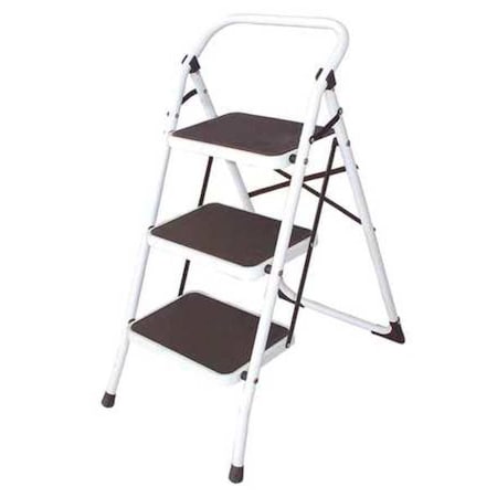 Zoro Select 3 Steps, Steel Step Stool, 300 lb. Load Capacity, White 12M627