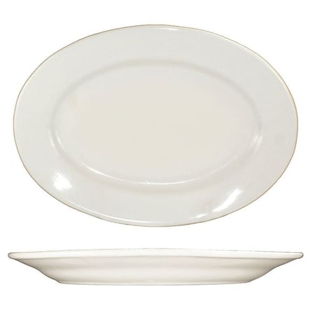 ITI RO-48 13 1/2 x 9 1/2 Oval Roma Platter - Ceramic, American White, 1 Dozen