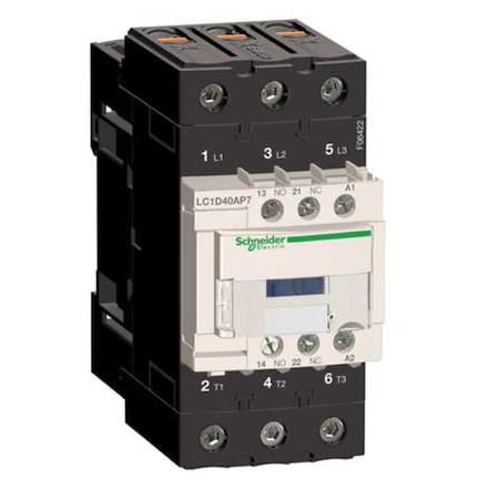 Schneider Electric IEC Magnetic Contactor, 1NC/1NO, 208V AC, 3 P, Non-Reversing, Screw Clamp LC1D40ALE7