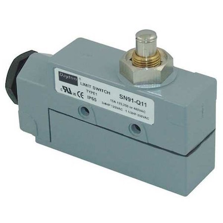 Dayton Limit Switch, Plunger, SPDT, 15A at 480V AC, Actuator Location: Top 12T906