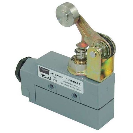 Dayton Limit Switch, Plunger, Roller Lever, SPDT, 15A at 480V AC, Actuator Location: Top 12T909