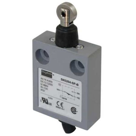 Dayton Limit Switch, Plunger, Roller, SPDT, 10A at 300V AC, Actuator Location: Top 12T935