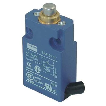 Dayton Limit Switch, Plunger, SPDT, 10A at 300V AC, Actuator Location: Top 12T944