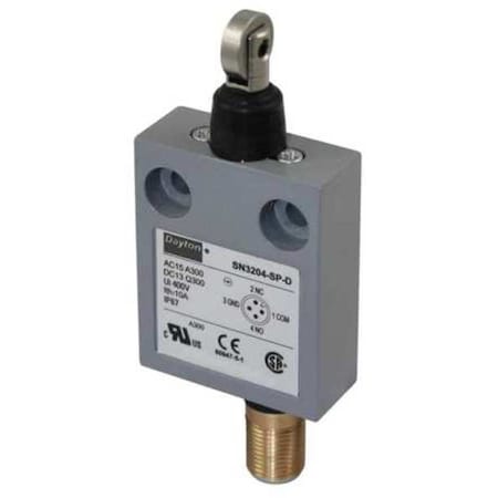 Dayton Limit Switch, Cross Roller, Plunger, SPDT, 10A at 300V AC, Actuator Location: Top 12T949