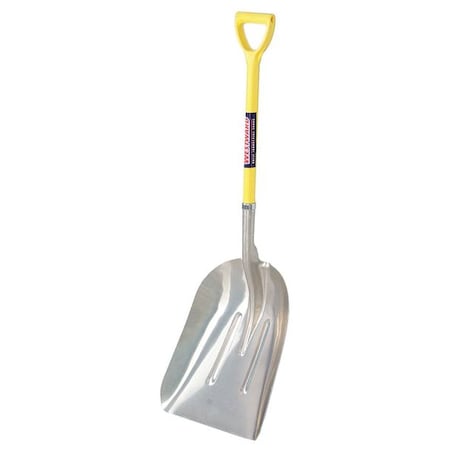 WESTWARD #12 Scoop Shovel, Aluminum Blade, 27 in L Yellow Fiberglass Handle 12U492