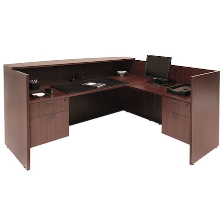 Regency Reception Desk, 82" X 71" X 42", Mahogany, Melamine Laminate LRDRT2BFMH