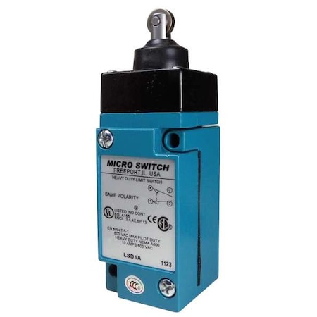 Honeywell Heavy Duty Limit Switch, Plunger, Roller, 1NC/1NO, 10A at 600V AC, Actuator Location: Top LSD1A
