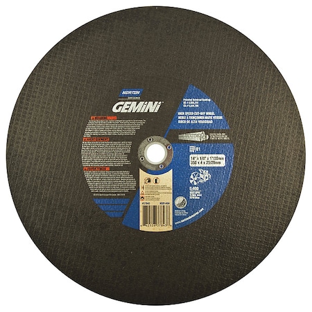 Norton Abrasives Abrasive Cut-Off Wheel, Type 1, 14 in Dia, 0.125 in Thick, 1 in, 20 mm Arbor Hole Size, 24 Grit 66252837843