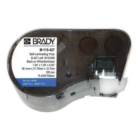 Brady Cartridge Label, Black on Clear/White, Labels/Roll: 200 M-115-427