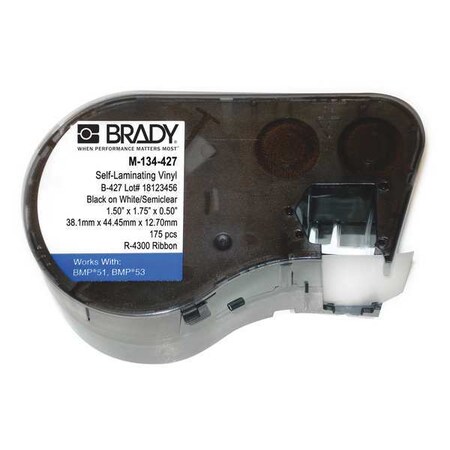 Brady Label Tape Cartridge, Black/White, Labels/Roll: 140 M-134-427