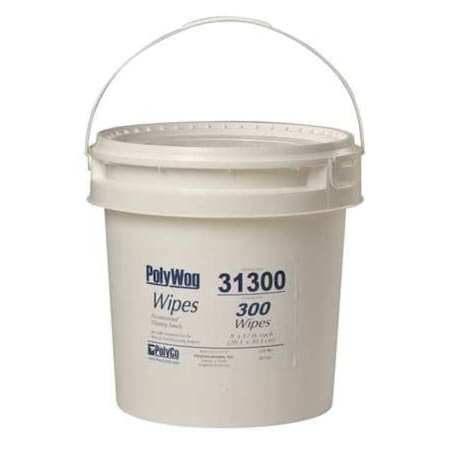 POLYCO PolyWog Wipes, White, Bucket, Cloth, 300 Wipes, 12 in x 8 in, Unscented 31300