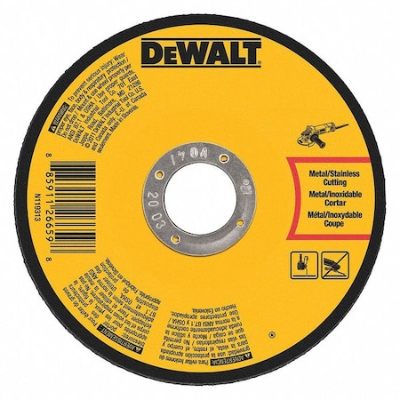 Dewalt Abrasive Cut-Off Wheel, Type 1, 4 in Dia, 0.045 in Thick, 5/8 in Arbor Hole Size, Aluminum Oxide DWA8050