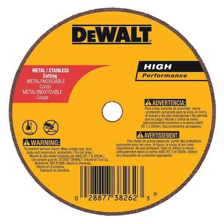 Dewalt Abrasive Cut-Off Wheel, Type 1, 2-1/2 in Dia, 0.035 in Thick, 3/8 in Arbor Hole Size, 60 Grit DW8700