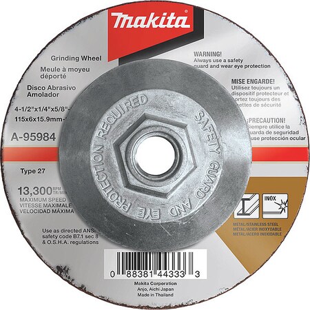 Makita Grinding Wheel, 36Grit, 4.5x1/4x5/8-11, PK5 A-95984-5