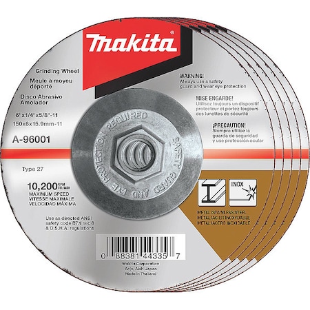 Makita Grinding Wheel, Hubbed, 36 Grit, 6", PK25 A-96001-25