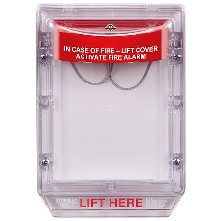 Safety Technology International Pull Station Guard, Polycarbonate, Flush Mount, 6 7/8 in W x 8 7/8 in H x 3 1/4 in D, Clear, Red STI-1200